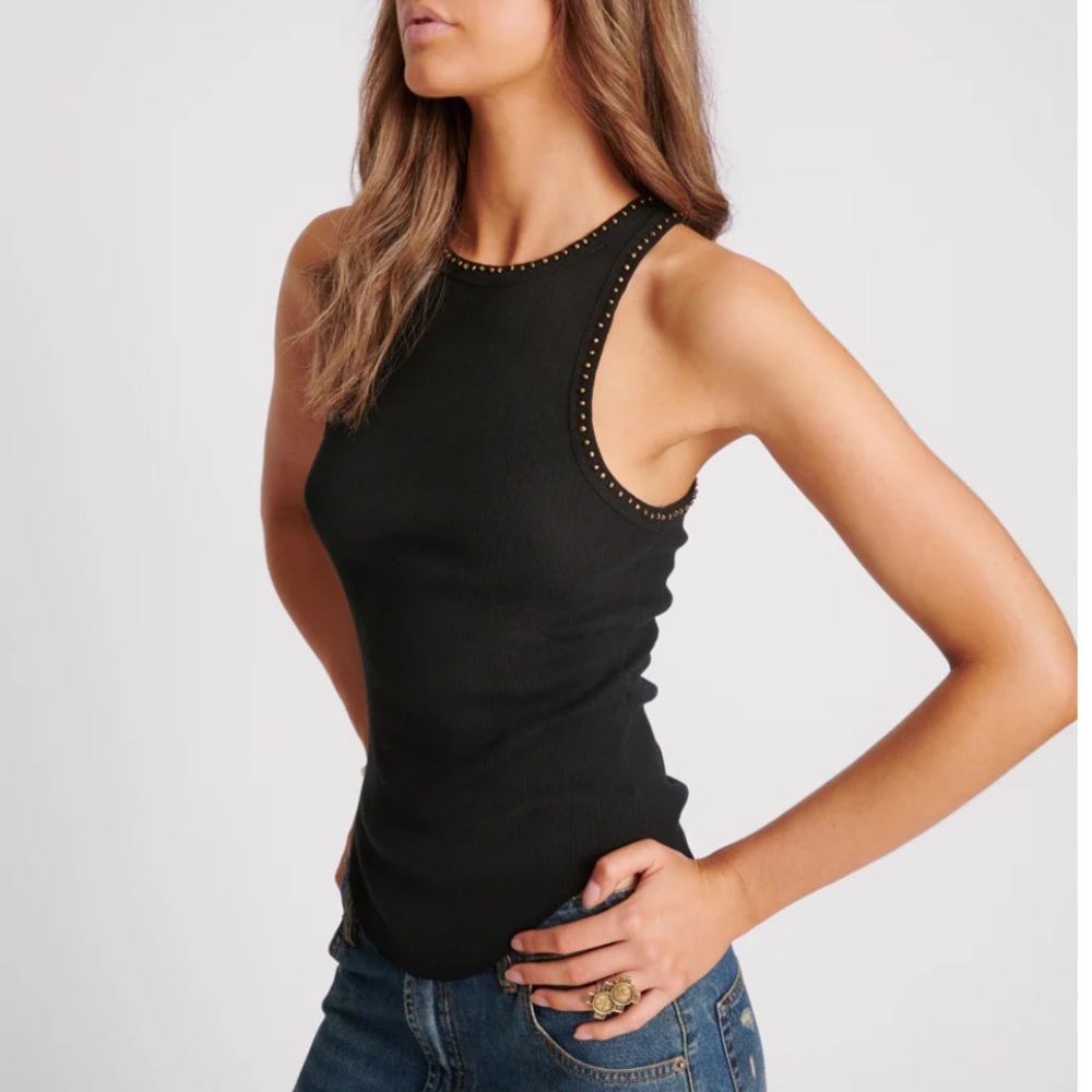 Hand Beaded Ramone Tank - Black.